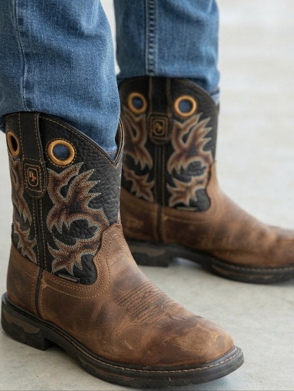 Cowboy Boots Size 12.5D (Youth) Brown Leather Western Square Toe - Dan Post